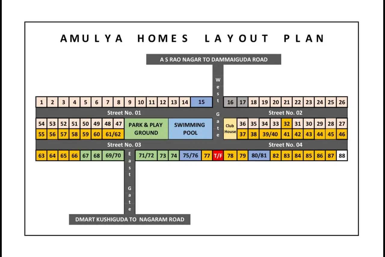 Amulya Homes layout plan, showing Streets 01 to 04