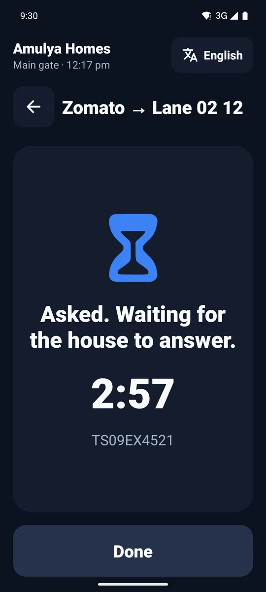 Waiting for the house to answer, with a countdown