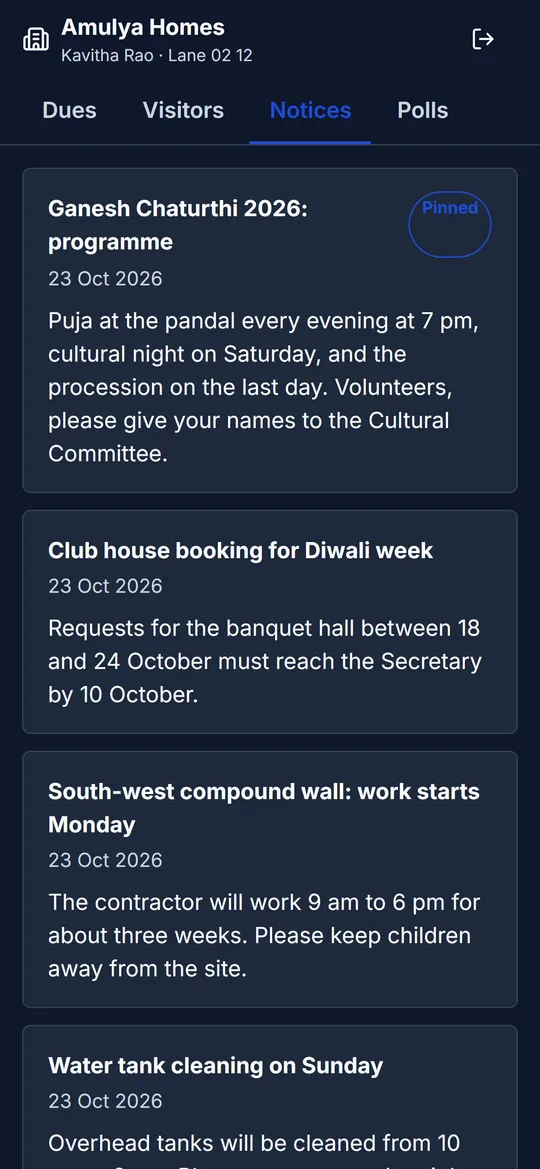 Resident web app: notices